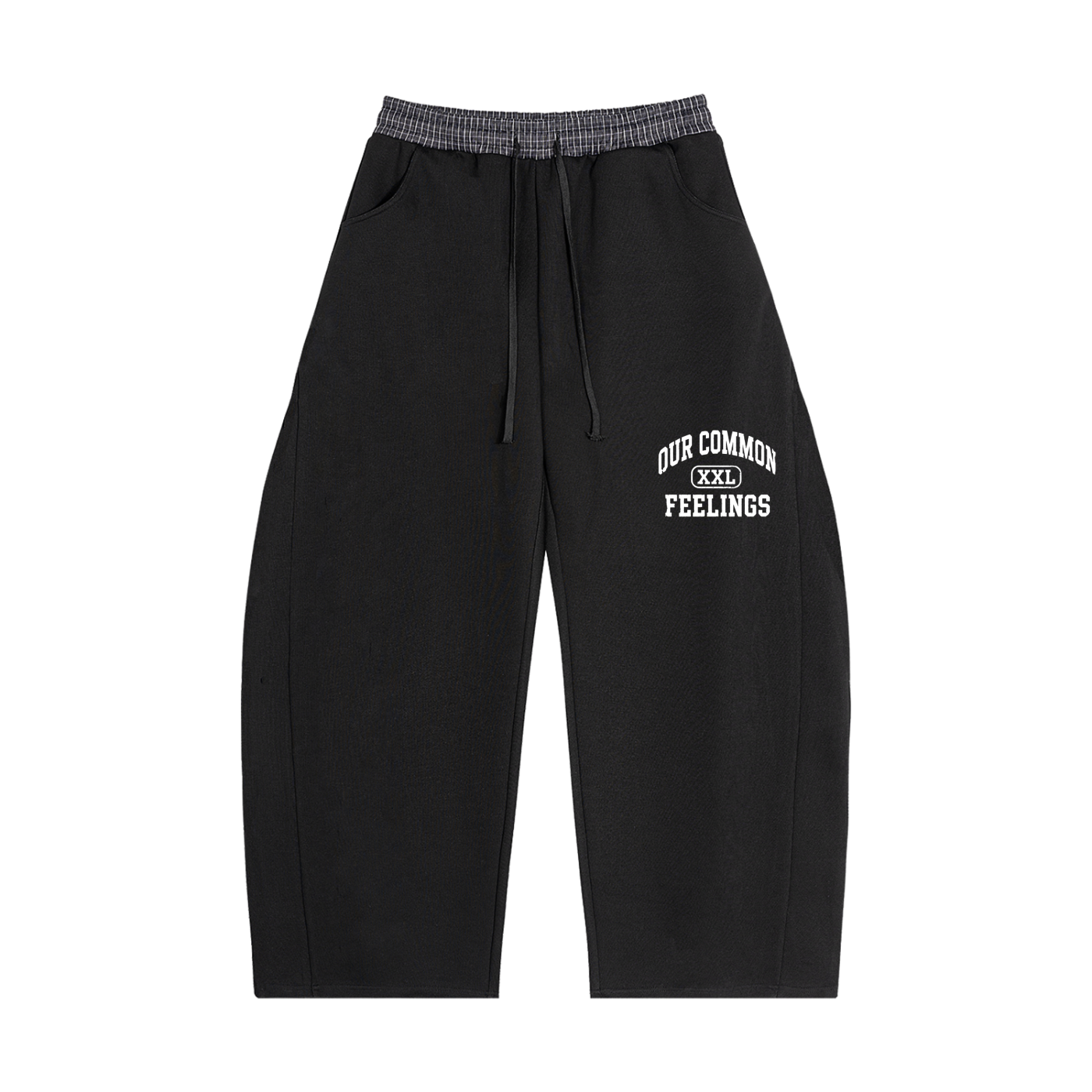 OUR COMMON FEELINGS XXL Plaid Waistband Barrel Sweatpants