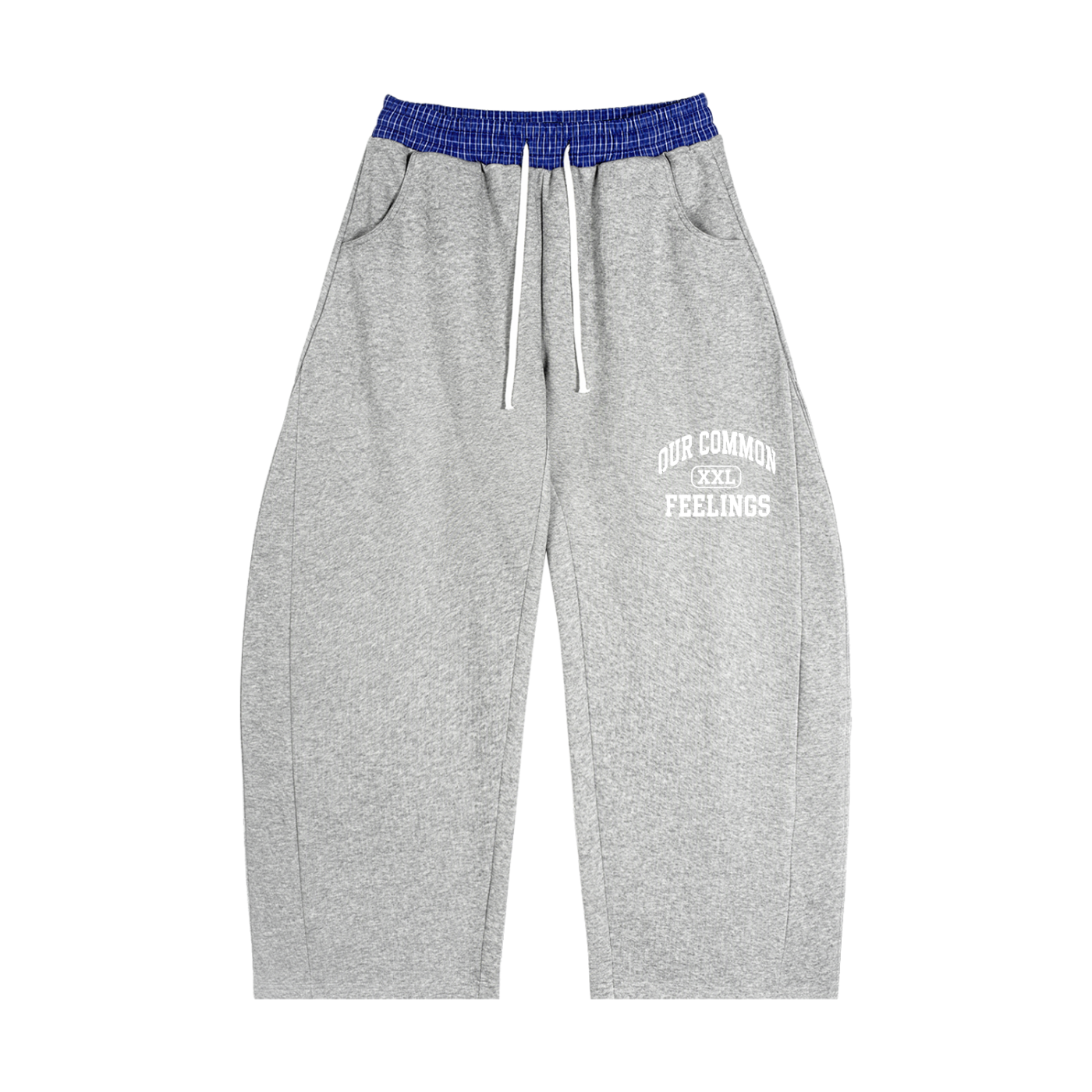 OUR COMMON FEELINGS XXL Plaid Waistband Barrel Sweatpants
